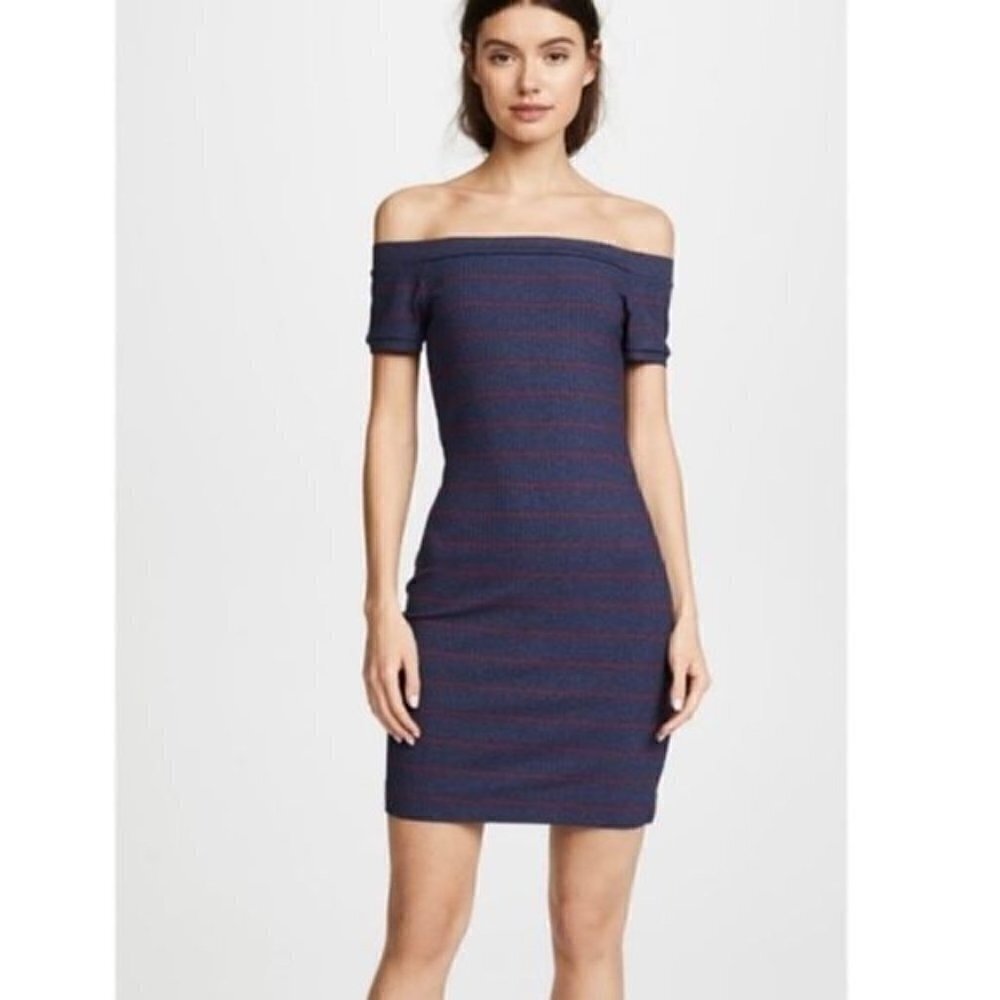 Susana Monaco Francesca ribbed bodycon stripe mini dress blue red stretch knit M